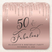 Elegant Roos Gold Glitter 50e verjaardag Kartonnen Onderzetters (Voorkant)