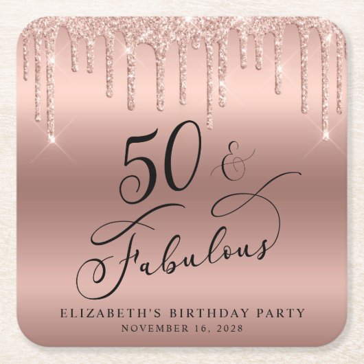Elegant Roos Gold Glitter 50e verjaardag Kartonnen Onderzetters (Voorkant)