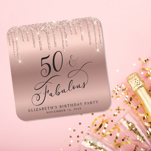 Elegant Roos Gold Glitter 50e verjaardag Kartonnen Onderzetters