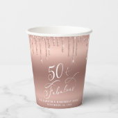Elegant Roos Gold Glitter 50e verjaardag Papieren Bekers (Achterkant)