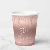 Elegant Roos Gold Glitter 50e verjaardag Papieren Bekers (Voorkant)