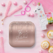 Elegant Roos Gold Glitter 50e verjaardag Papieren Bordje (Feest)