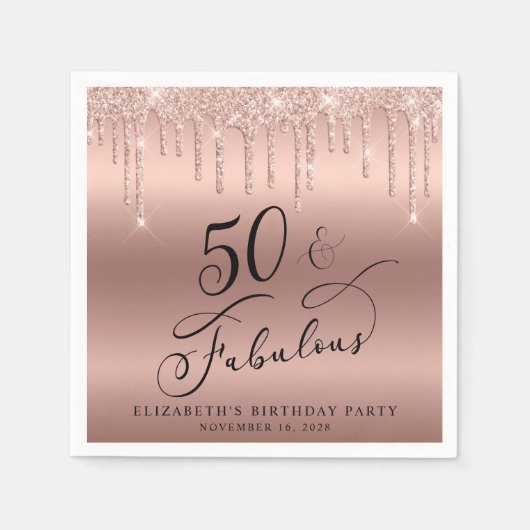 Elegant Roos Gold Glitter 50e verjaardag Servet (Voorkant)