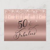 Elegant Roos Gold Glitter 50e verjaardag Uitnodiging Briefkaart (Voorkant)