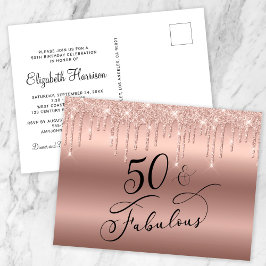 Elegant Roos Gold Glitter 50e verjaardag Uitnodiging Briefkaart