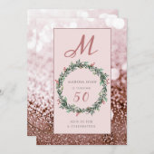 Elegant Roos Gold Glitter 50th Birthday Kaart (Voorkant / Achterkant)