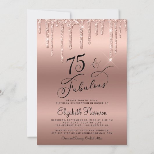 Elegant Roos Gold Glitter 75e verjaardag Kaart (Voorkant)