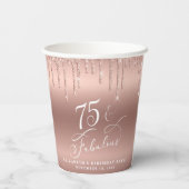 Elegant Roos Gold Glitter 75e verjaardag Papieren Bekers (Achterkant)