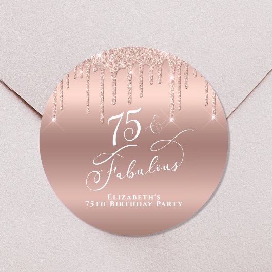 Elegant Roos Gold Glitter 75e verjaardag Ronde Sticker