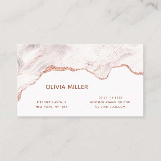 Elegant Roos Gold Glitter Agate Chic Marble Modern Visitekaartje (Achterkant)