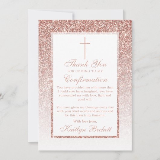 Elegant Roos Gold Glitter bevestiging of baptisme Bedankkaart (Voorkant)