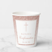 Elegant Roos Gold Glitter bevestiging of baptisme Papieren Bekers (Achterkant)