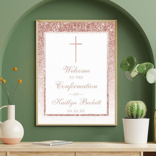 Elegant Roos Gold Glitter bevestiging of baptisme Poster
