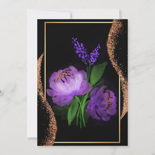 Elegant Roos Gold Glitter Black Floral Wedding Kaart (Achterkant)