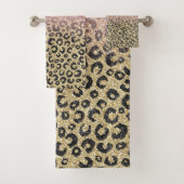 Elegant Roos Gold Glitter Black Leopard Print Bad Handdoek (Insitu)