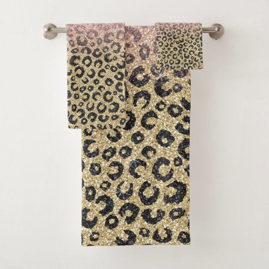 Elegant Roos Gold Glitter Black Leopard Print Bad Handdoek (Insitu)