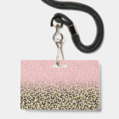 Elegant Roos Gold Glitter Black Leopard Print Badge (Voorzijde met lanyard)