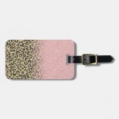 Elegant Roos Gold Glitter Black Leopard Print Bagagelabel (Voorkant horizontaal)