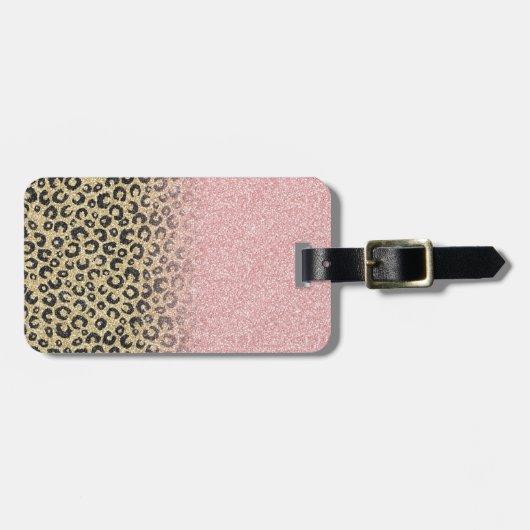 Elegant Roos Gold Glitter Black Leopard Print Bagagelabel (Voorkant horizontaal)