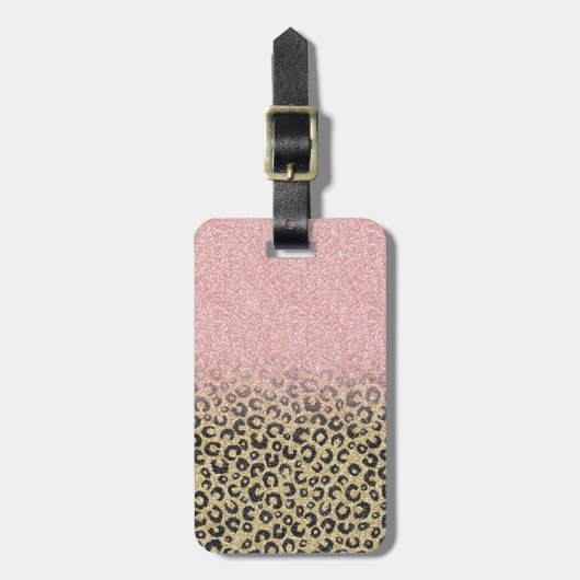 Elegant Roos Gold Glitter Black Leopard Print Bagagelabel (Voorkant verticaal)