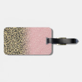 Elegant Roos Gold Glitter Black Leopard Print Bagagelabel (Achterkant horizontaal)