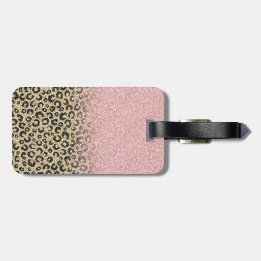 Elegant Roos Gold Glitter Black Leopard Print Bagagelabel (Achterkant horizontaal)