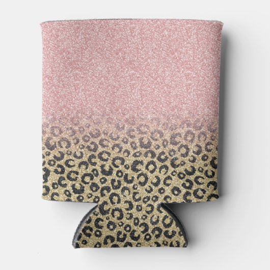 Elegant Roos Gold Glitter Black Leopard Print Blikjeskoeler (Voorkant)