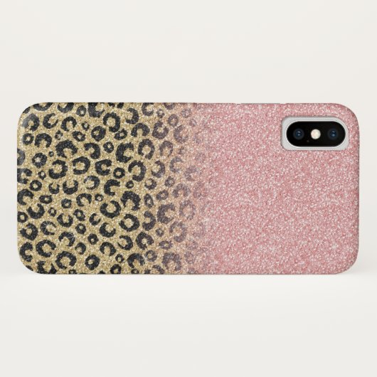 Elegant Roos Gold Glitter Black Leopard Print Case-Mate iPhone Case (Achterkant (horizontaal))