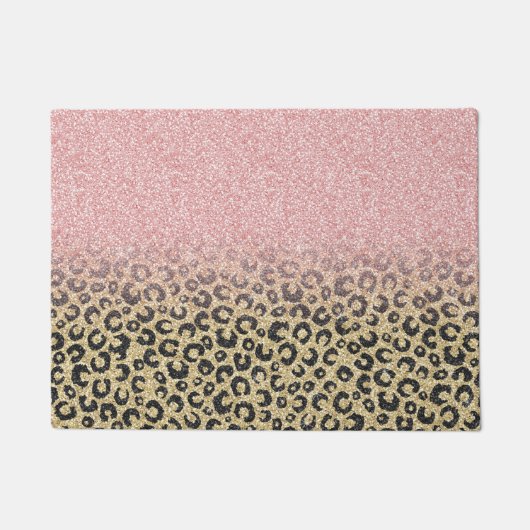 Elegant Roos Gold Glitter Black Leopard Print Deurmat (Voorkant)