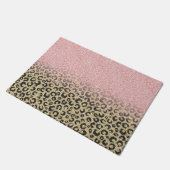 Elegant Roos Gold Glitter Black Leopard Print Deurmat (Schuin)