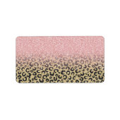 Elegant Roos Gold Glitter Black Leopard Print Etiket (Voorkant)
