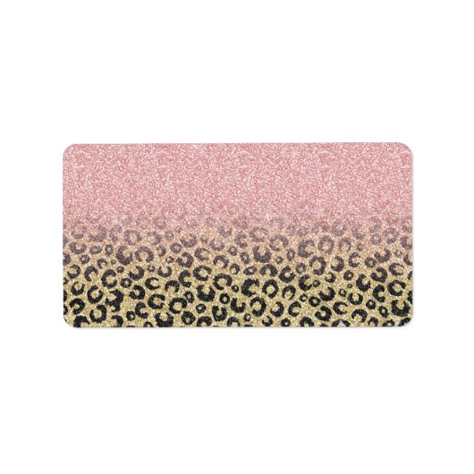 Elegant Roos Gold Glitter Black Leopard Print Etiket (Voorkant)
