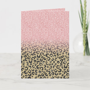 Elegant Roos Gold Glitter Black Leopard Print Feestdagen Kaart