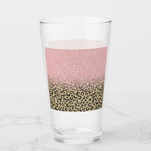 Elegant Roos Gold Glitter Black Leopard Print Glas (Voorkant)