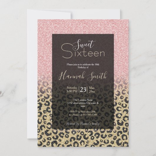 Elegant Roos Gold Glitter Black Leopard Print Kaart (Voorkant)