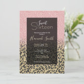 Elegant Roos Gold Glitter Black Leopard Print Kaart (Staand voorkant)