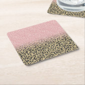Elegant Roos Gold Glitter Black Leopard Print Kartonnen Onderzetters (Schuin)