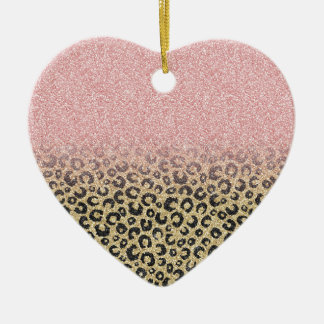 Elegant Roos Gold Glitter Black Leopard Print Keramisch Ornament