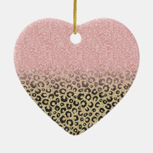 Elegant Roos Gold Glitter Black Leopard Print Keramisch Ornament (Achterkant)