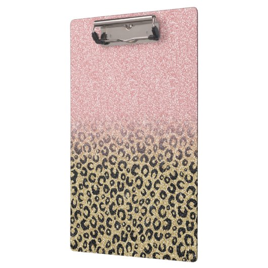Elegant Roos Gold Glitter Black Leopard Print Klembord (Links)