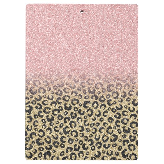 Elegant Roos Gold Glitter Black Leopard Print Klembord (Achterkant)