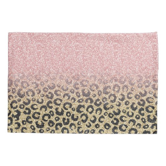 Elegant Roos Gold Glitter Black Leopard Print Kussensloop (Achterkant-Links)