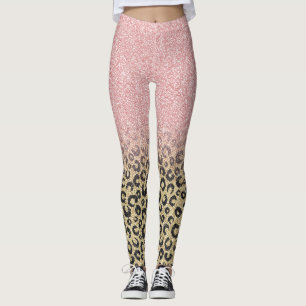 Elegant Roos Gold Glitter Black Leopard Print Leggings