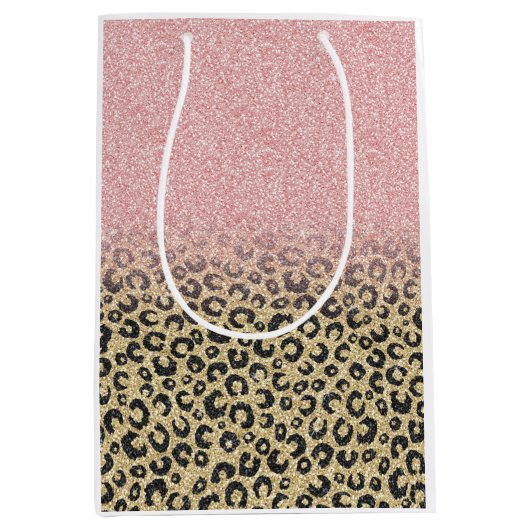 Elegant Roos Gold Glitter Black Leopard Print Medium Cadeauzakje (Voorkant)