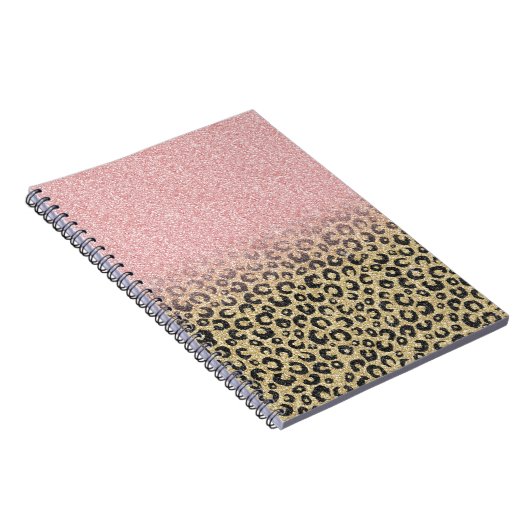 Elegant Roos Gold Glitter Black Leopard Print Notitieboek (Rechterzijde)