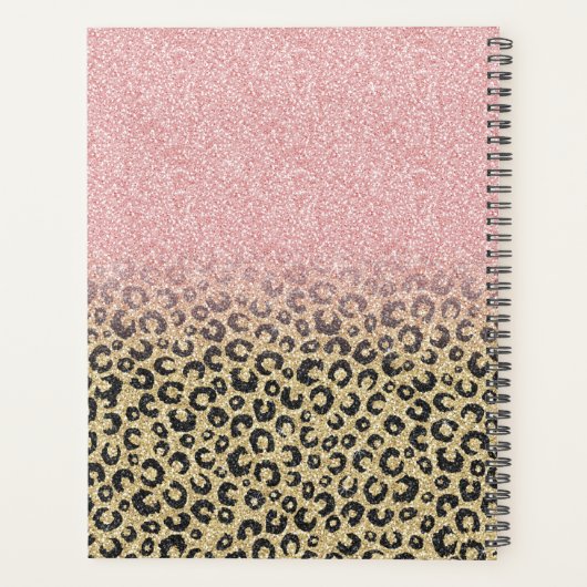 Elegant Roos Gold Glitter Black Leopard Print Planner (Achterkant)