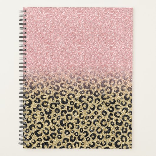 Elegant Roos Gold Glitter Black Leopard Print Planner (Voorkant)