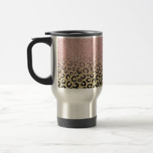 Elegant Roos Gold Glitter Black Leopard Print Reisbeker