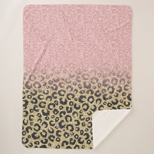 Elegant Roos Gold Glitter Black Leopard Print Sherpa Deken (Voorkant)
