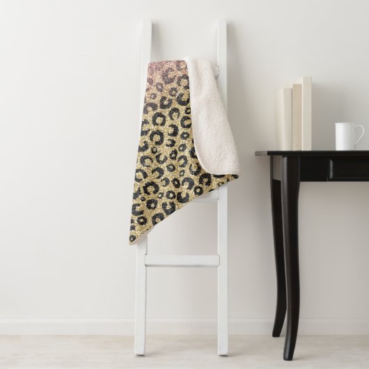 Elegant Roos Gold Glitter Black Leopard Print Sherpa Deken (In situ)